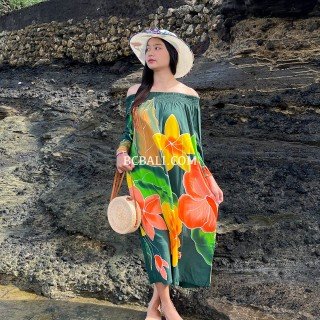 New Design Floral Rayon Dress Hand Painted Handmade in Bali